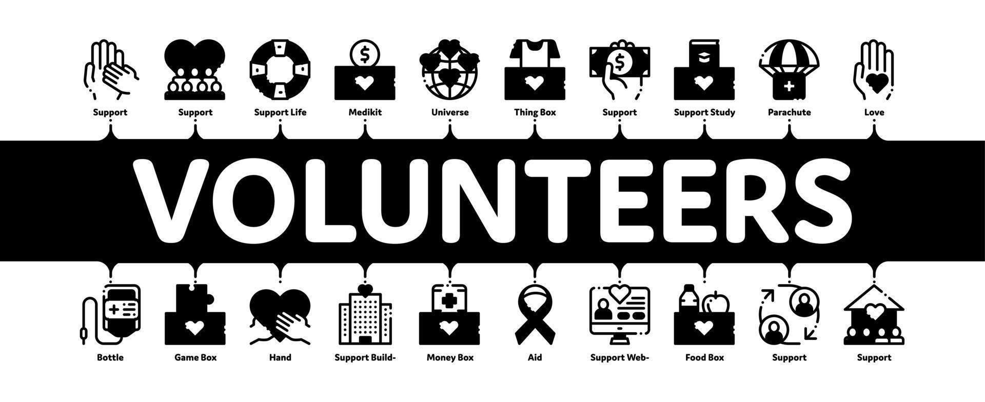 Volunteers Support Minimal Infographic Banner Vector