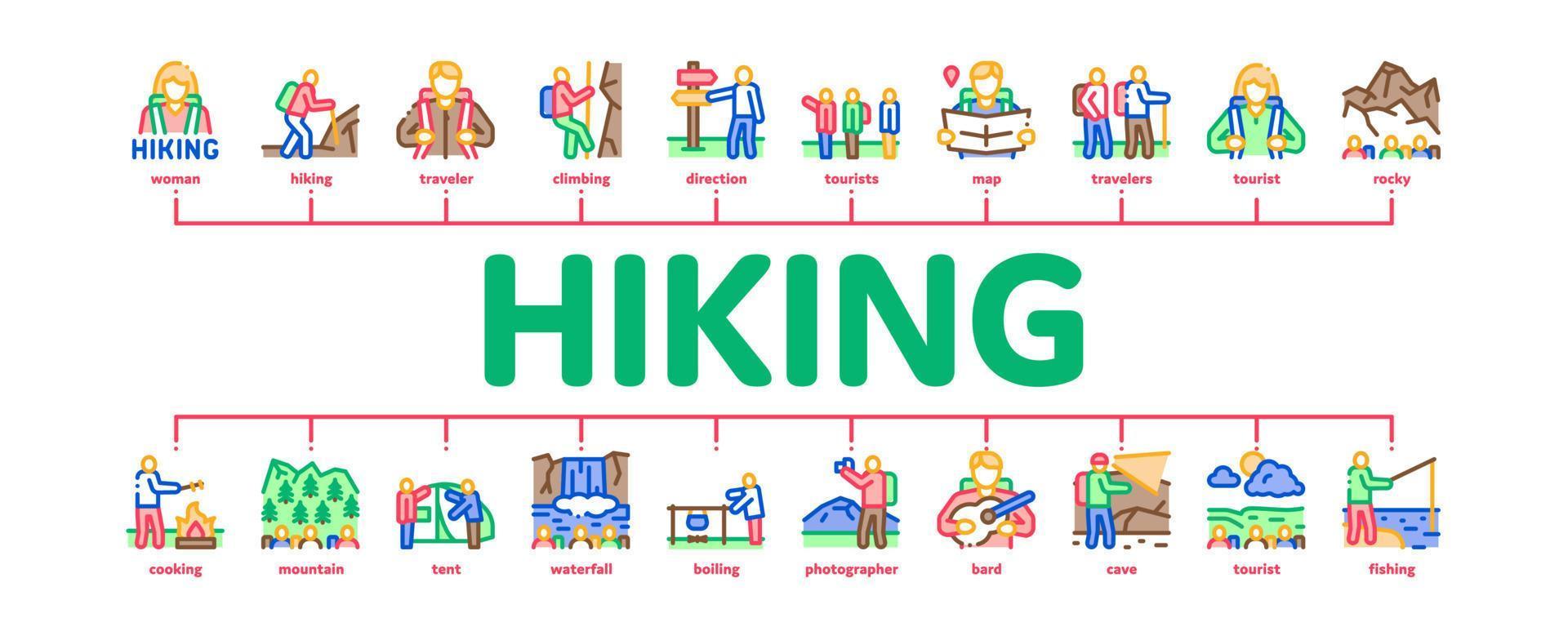 Hiking Extreme Tourism Minimal Infographic Banner Vector