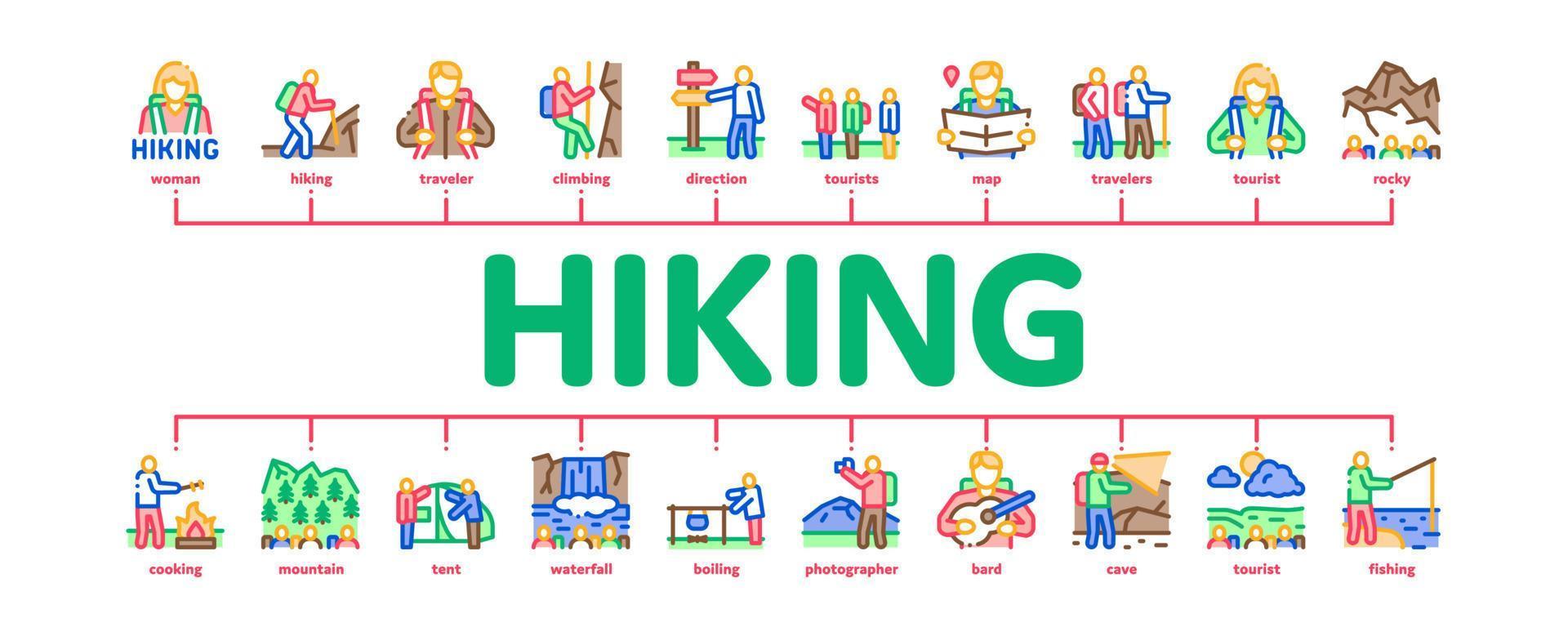 Hiking Extreme Tourism Minimal Infographic Banner Vector