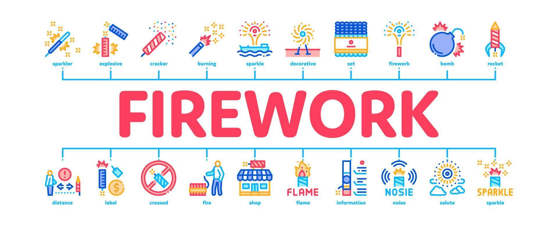 Firework Pyrotechnic Minimal Infographic Banner Vector