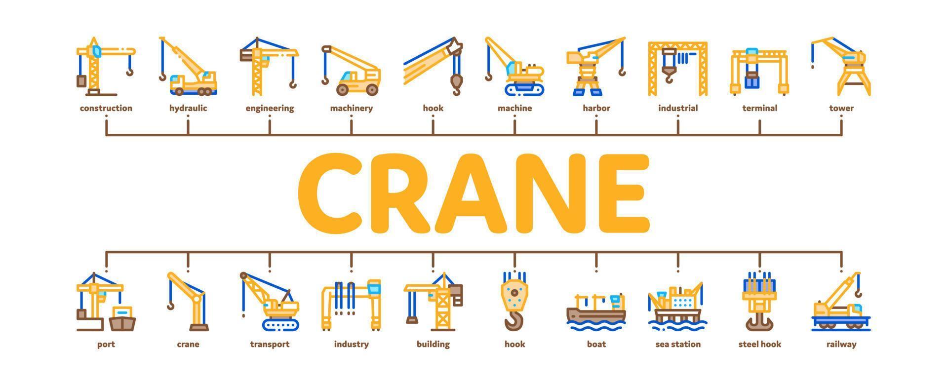 vector de banner infográfico mínimo de máquina de construcción de grúas