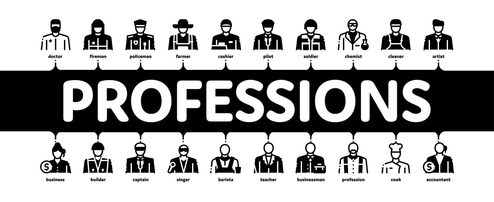 Professions People Minimal Infographic Banner Vector