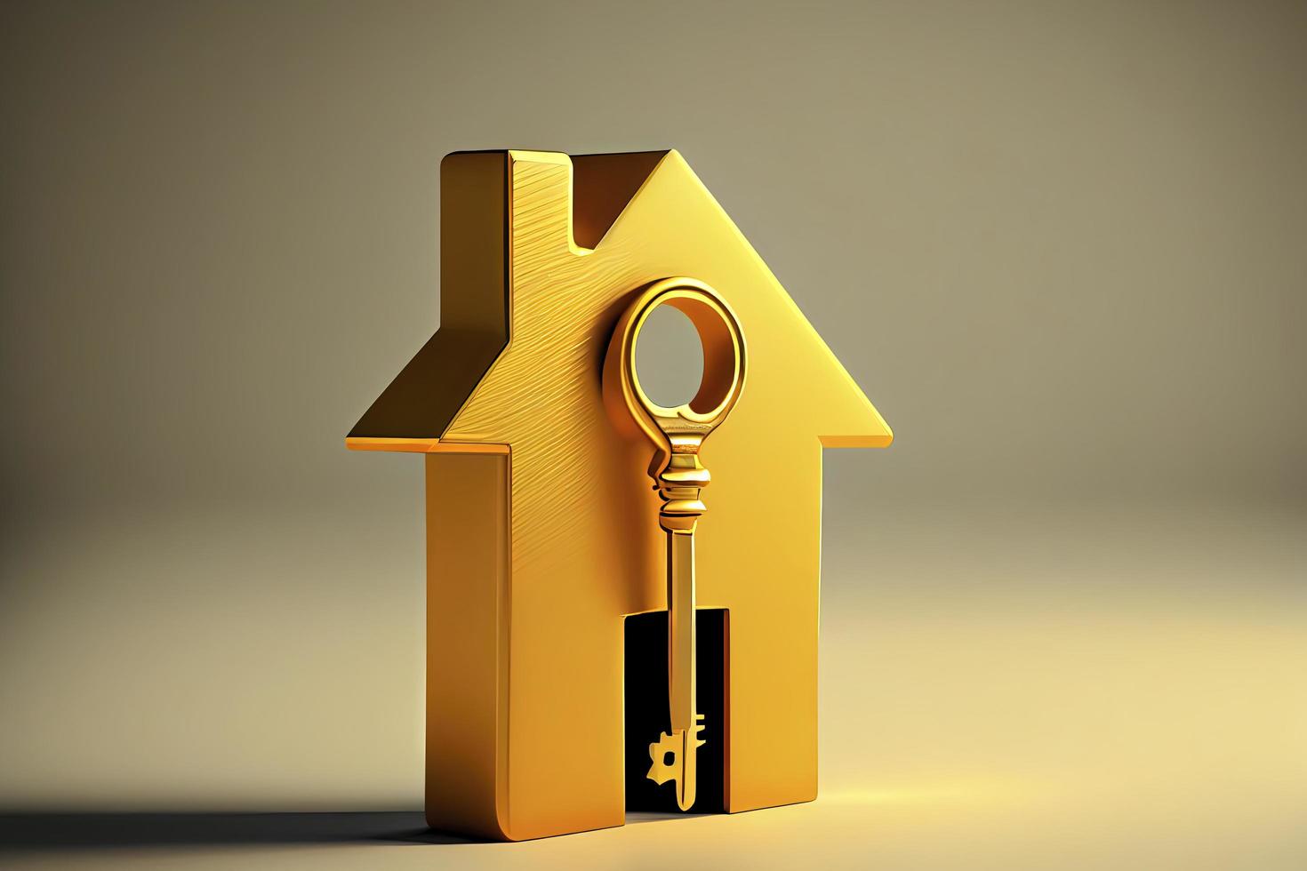 Gold key success concept. Housing sign with golden key photo