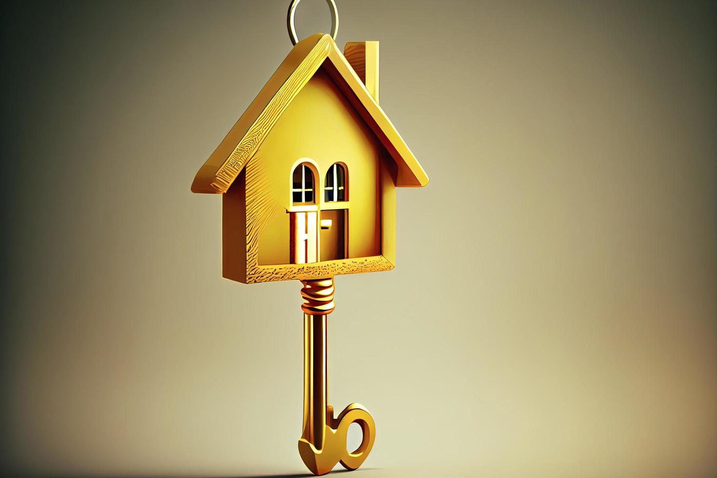 Gold key success concept. Housing sign with golden key photo