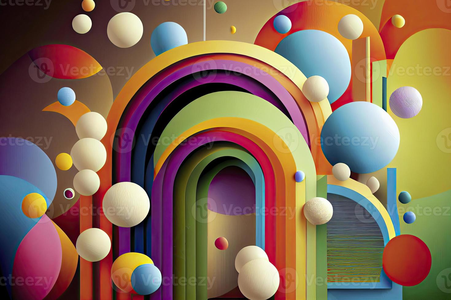 abstract background, vector, plain color, Rainbow geometric bars and circles photo