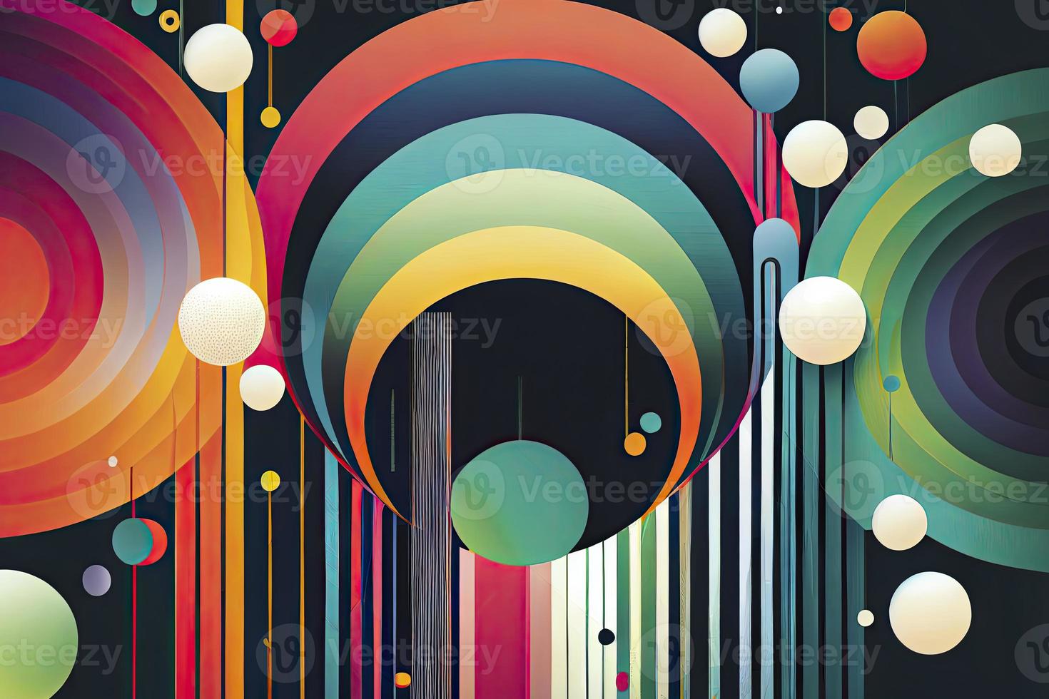 abstract background, vector, plain color, Rainbow geometric bars and circles photo