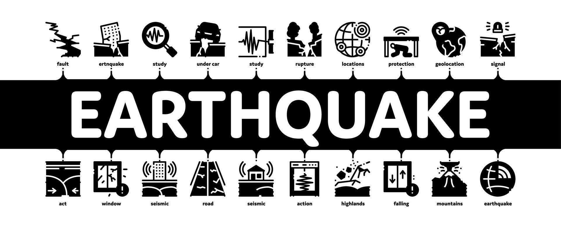 vector de banner de infografía mínima de desastre de terremoto