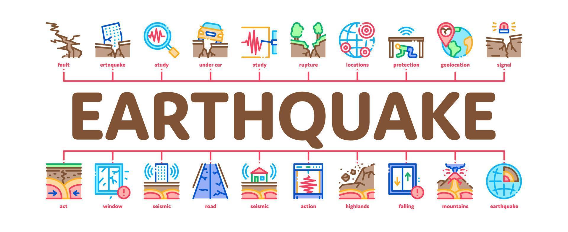 vector de banner de infografía mínima de desastre de terremoto