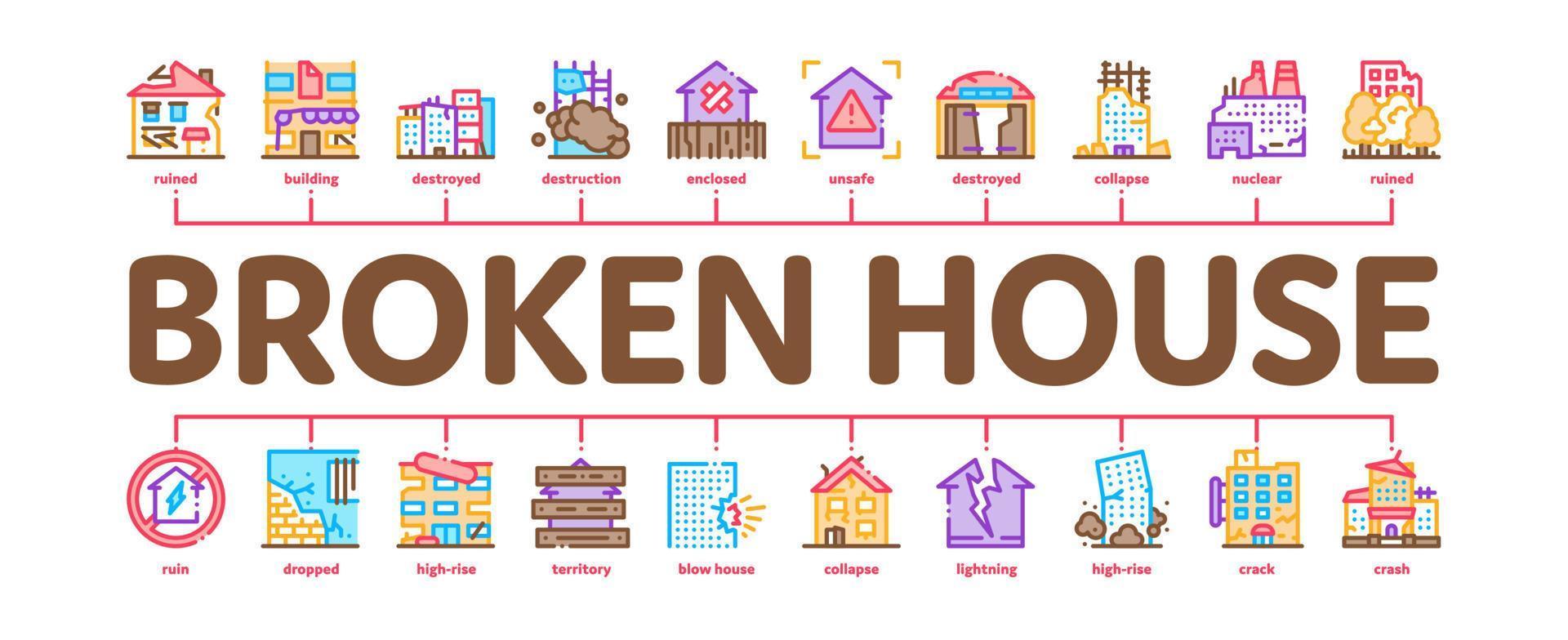 vector de banner infográfico mínimo de construcción de casas rotas