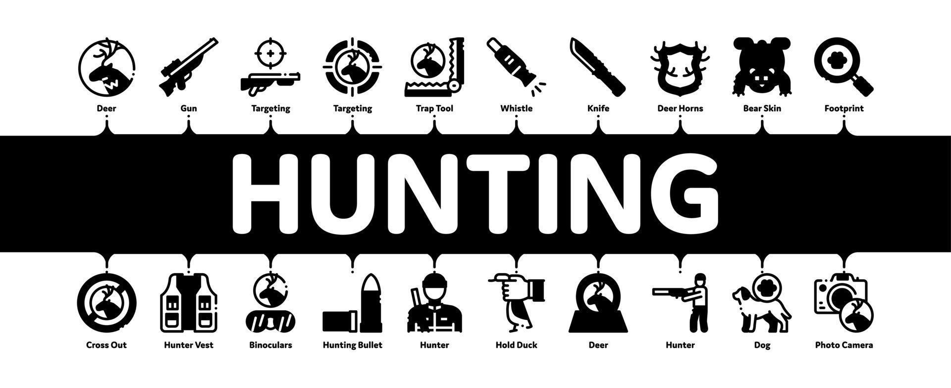 Hunting Equipment Minimal Infographic Banner Vector
