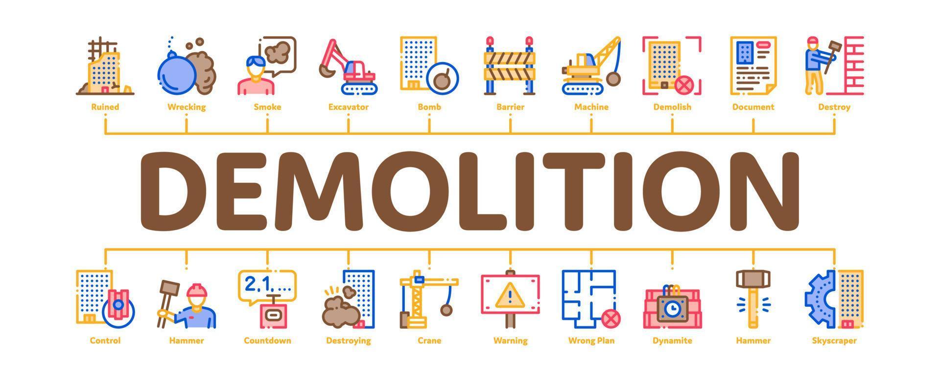 Demolition Building Minimal Infographic Banner Vector