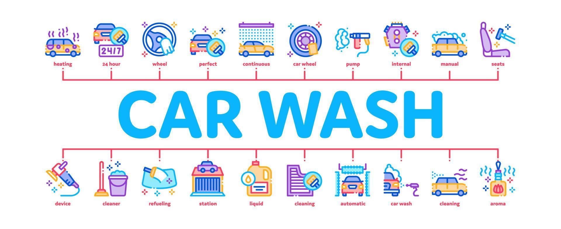 Car Wash Auto Service Minimal Infographic Banner Vector