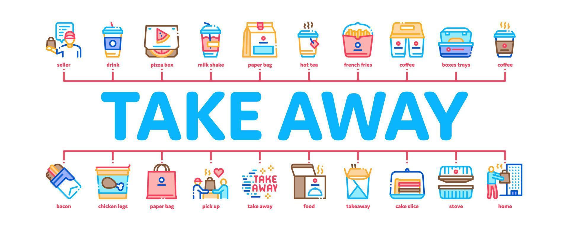 Take Away Food And Drink Minimal Infographic Banner Vector