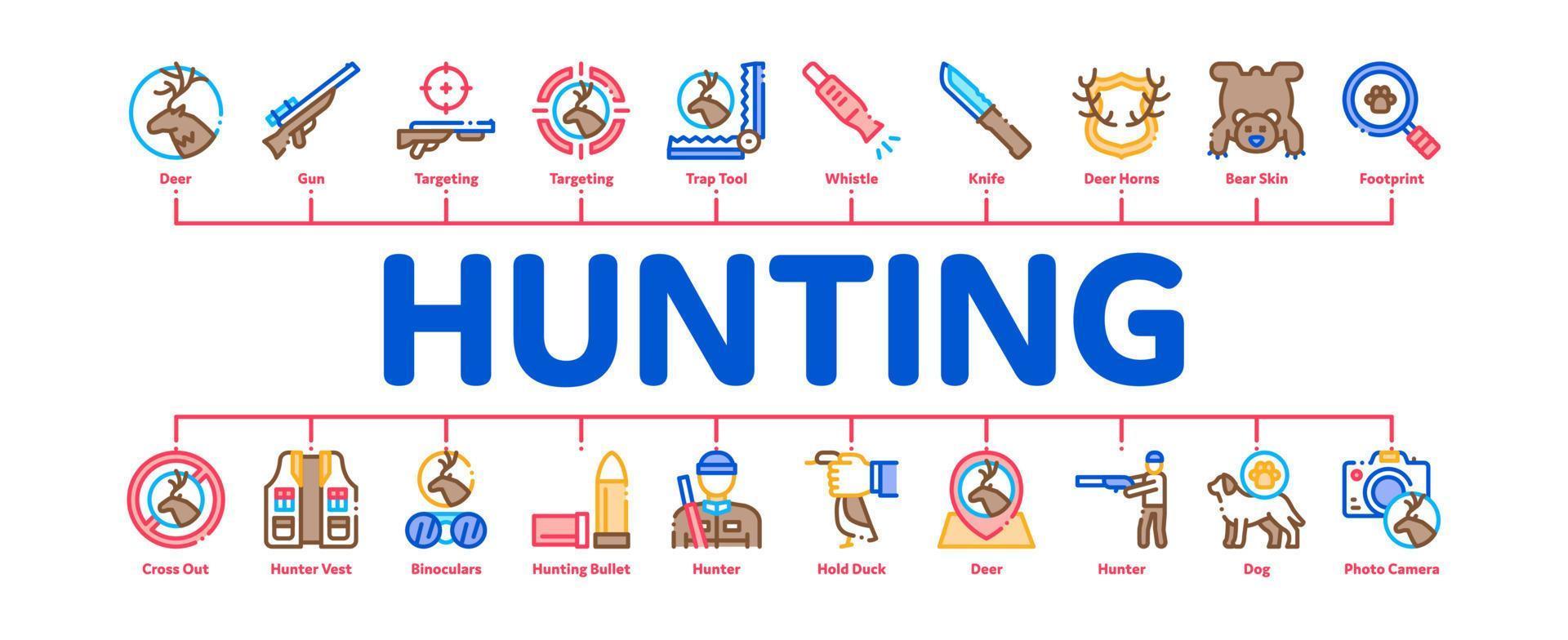 Hunting Equipment Minimal Infographic Banner Vector