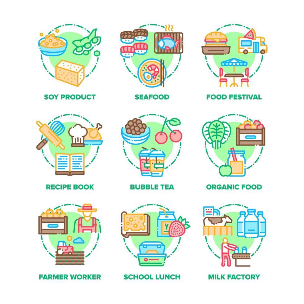 Food Lunch Set Icons Vector Color Illustrations