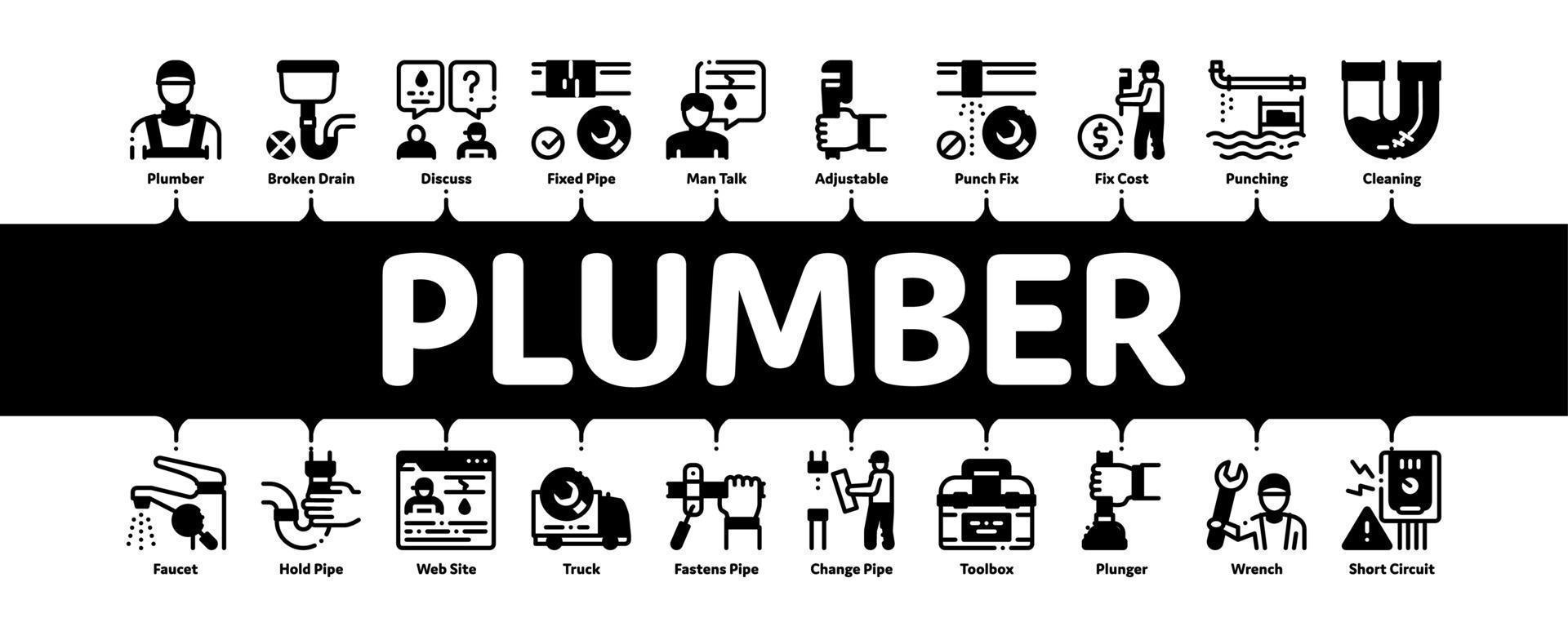 Plumber Profession Minimal Infographic Banner Vector