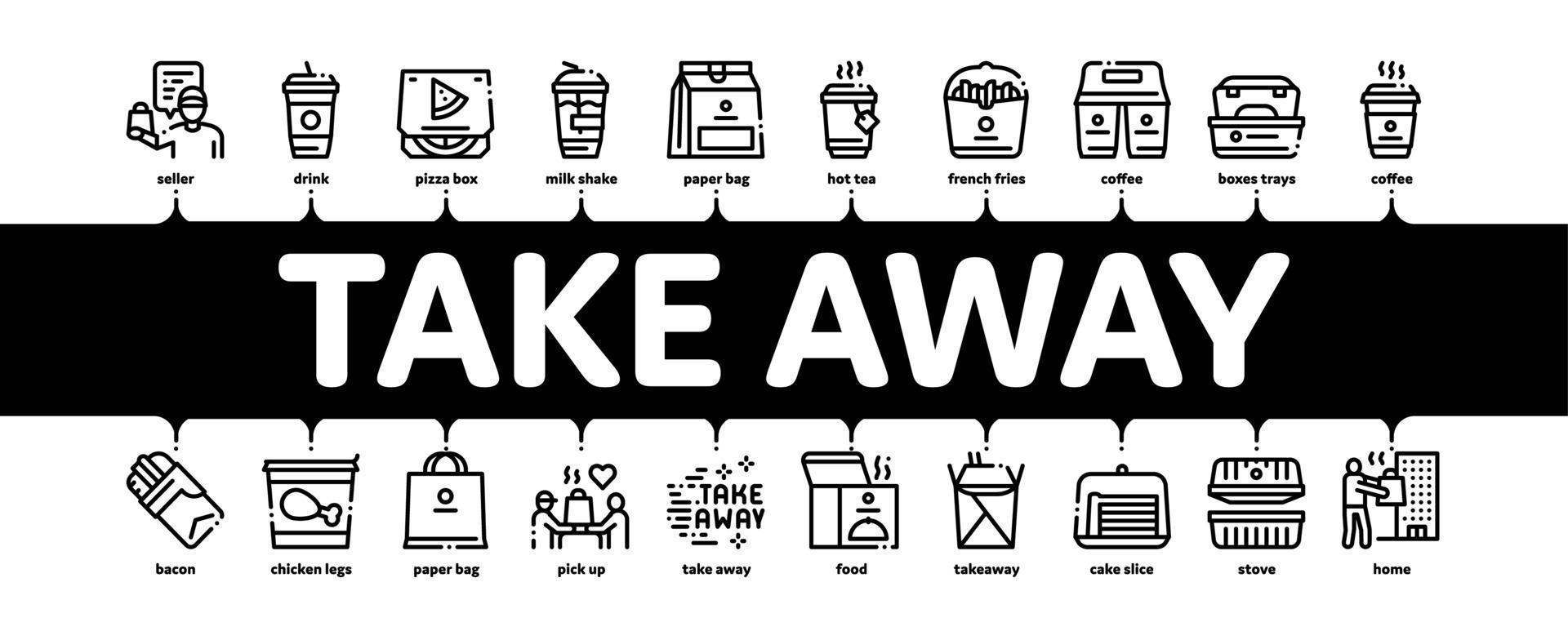 Take Away Food And Drink Minimal Infographic Banner Vector