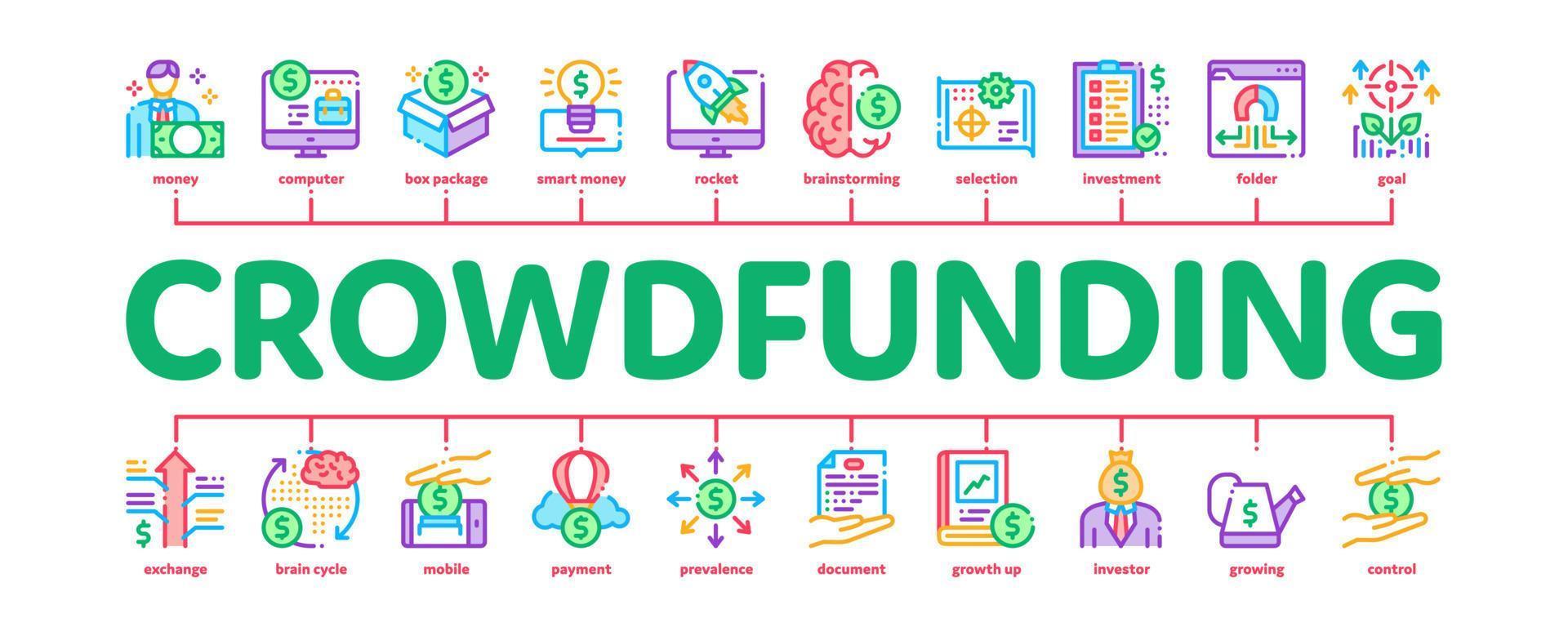 vector de banner de infografía mínima de negocio de crowdfunding