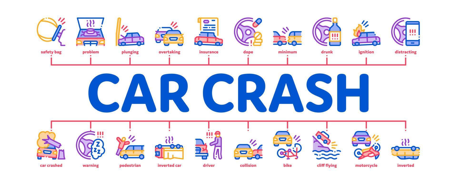 Car Crash Accident Minimal Infographic Banner Vector