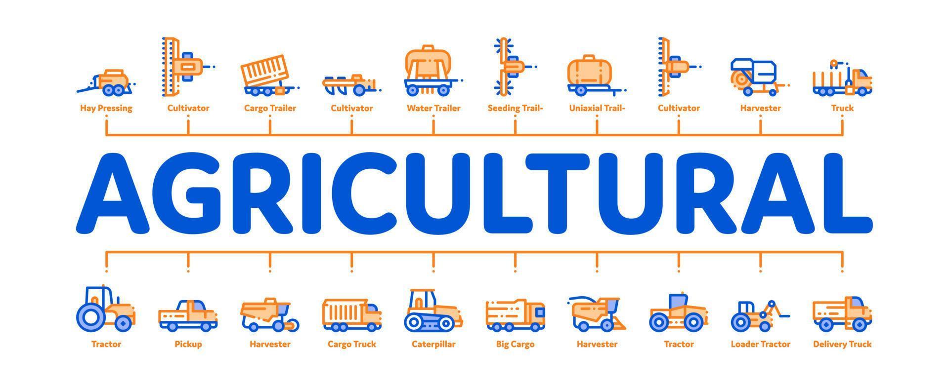 vector de banner infográfico mínimo de vehículos agrícolas