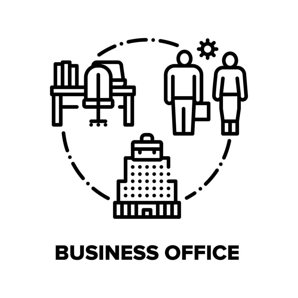 Business Office Vector Concept Black Illustration