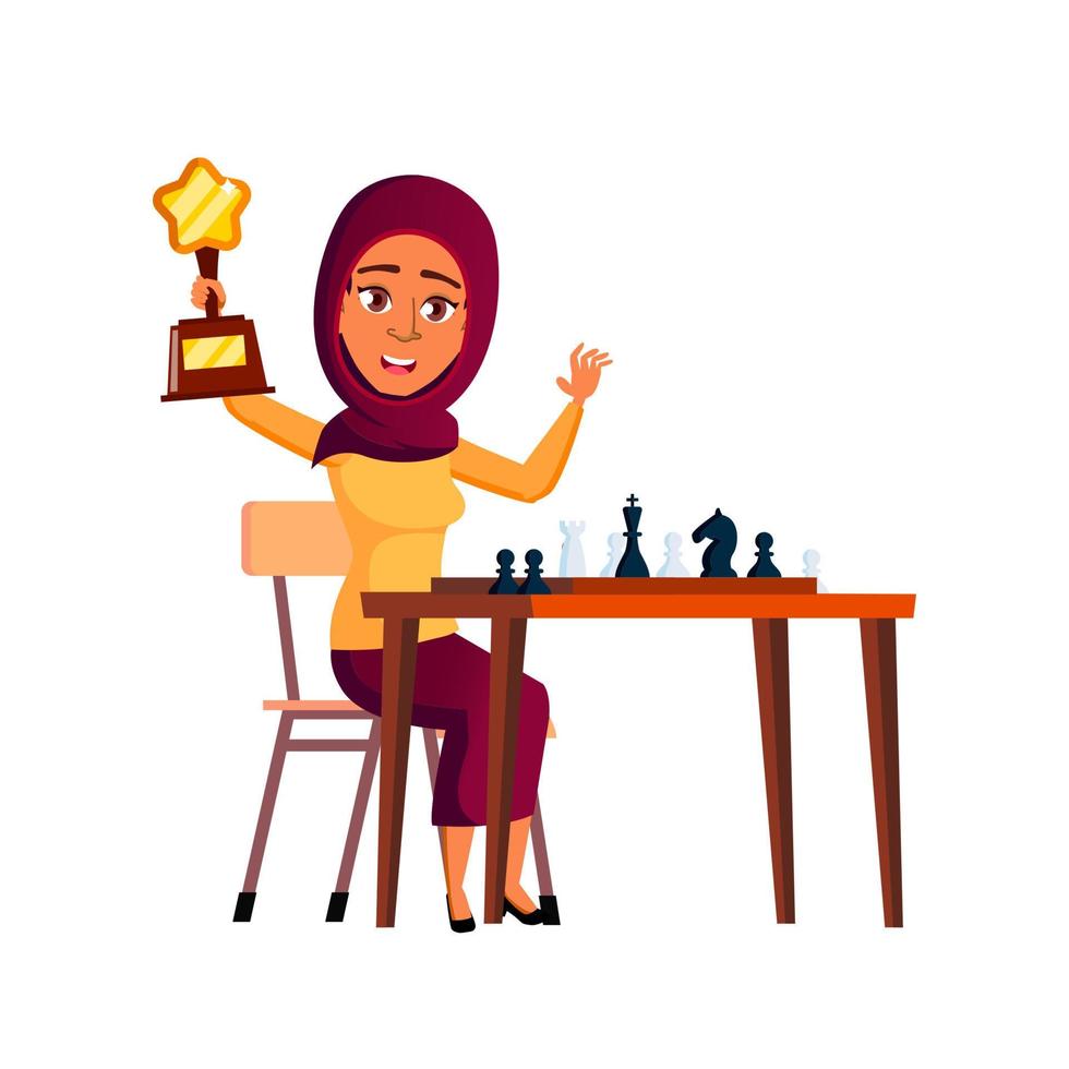 Happy teen girl with trophy award vector