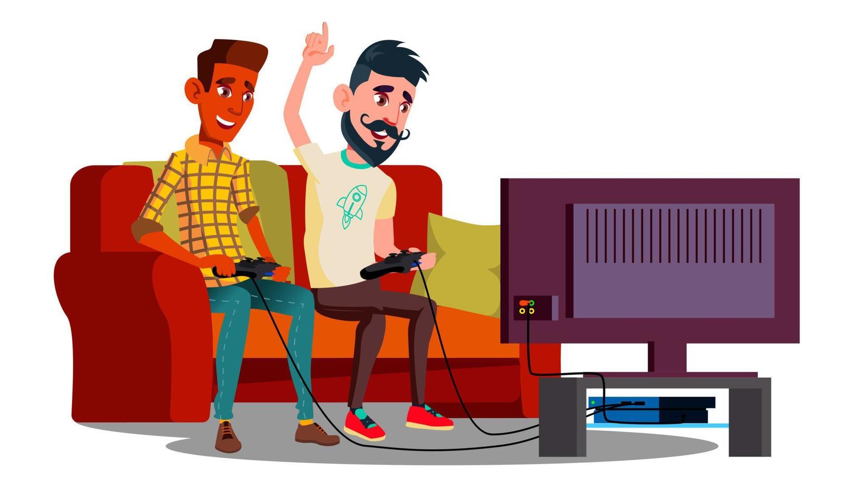 Group Of Teenage Friends Playing Video Games On The Couch Vector. Isolated Illustration vector