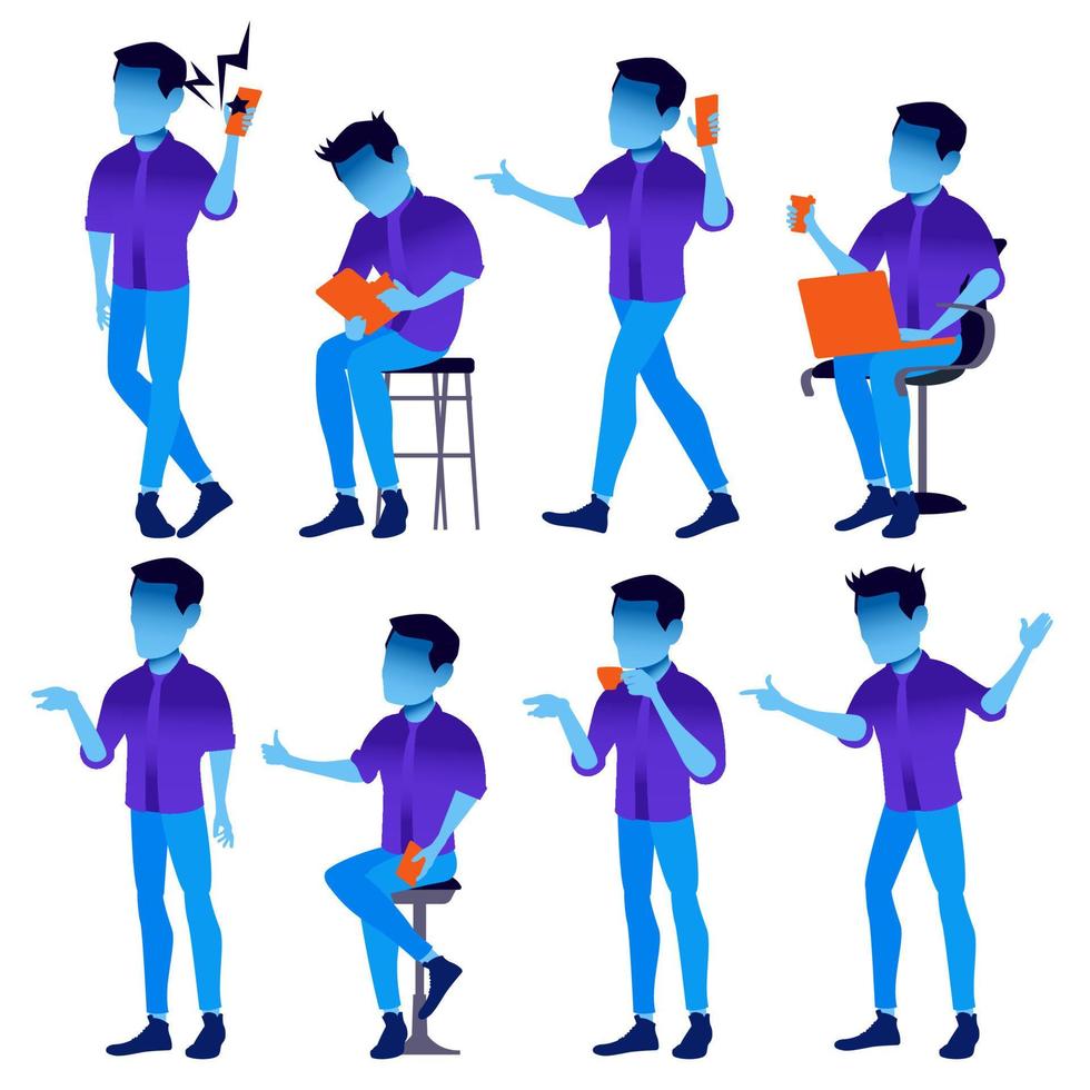 Man Set Vector. Modern Gradient Colors. People In Action. Business Character. Creative Human. Isolated Flat Illustration vector