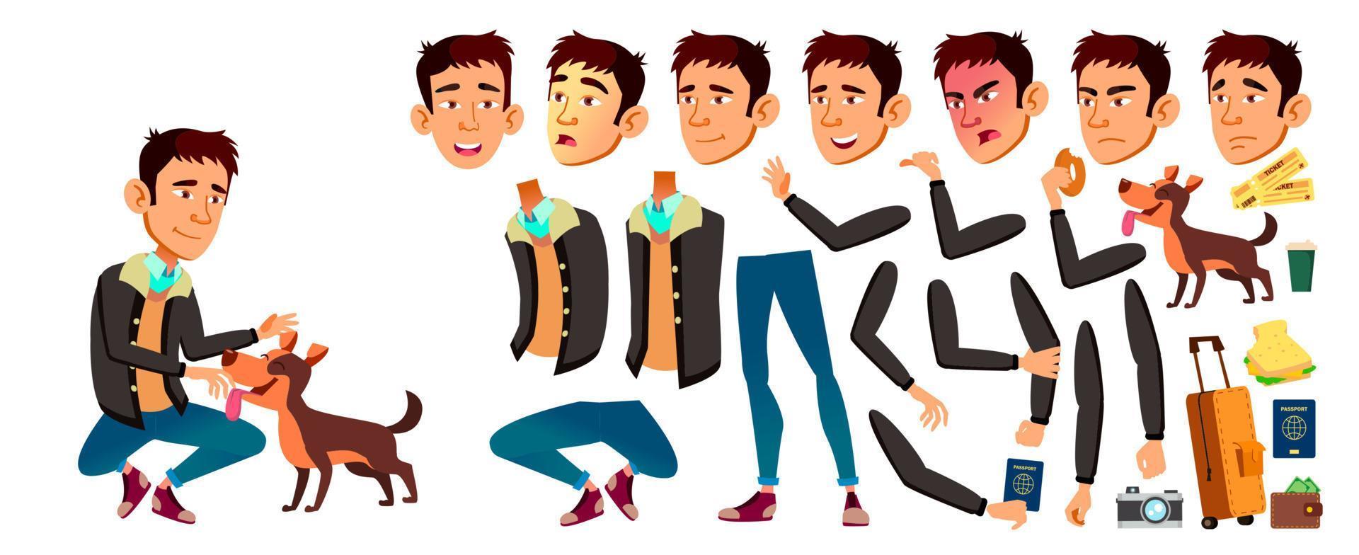 Teen Boy Vector. Animation Creation Set. Face Emotions, Gestures. Beauty, Lifestyle. Animated. For Web, Brochure, Poster Design. Isolated Cartoon Illustration vector