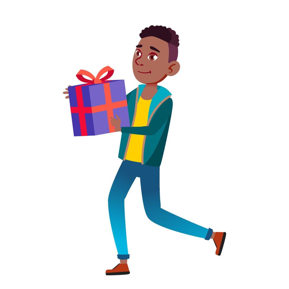 Teenager Boy Running With Present At Birth Vector