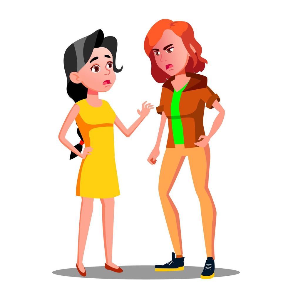 Teen Female Conflict Of Young People, Fight, Violence Vector. Isolated Illustration vector