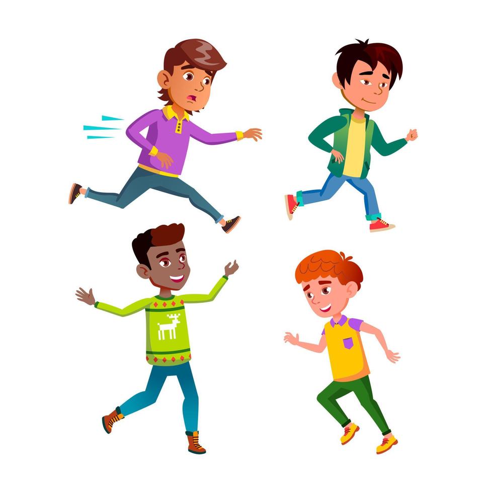 Running Kids Boys Sport Exercising Set Vector