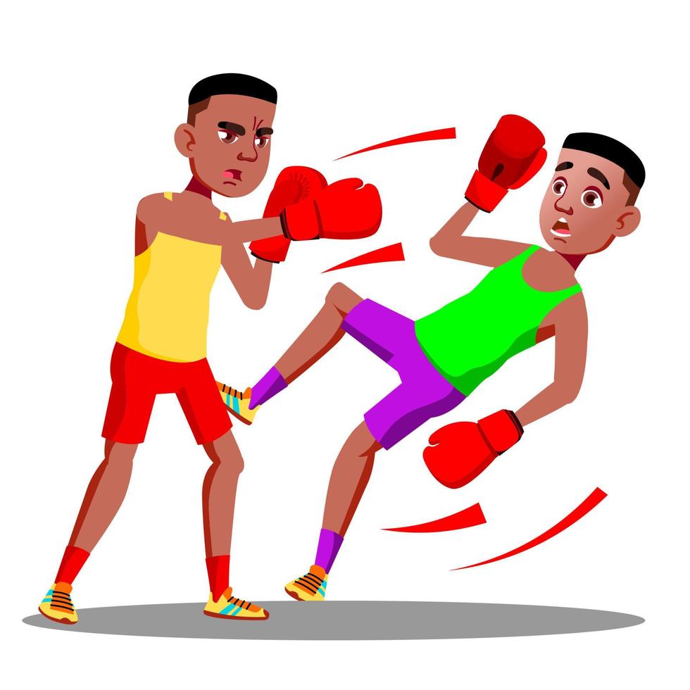 Two Teenagers Boxing At The Competitions In Ring Vector. Isolated Illustration vector
