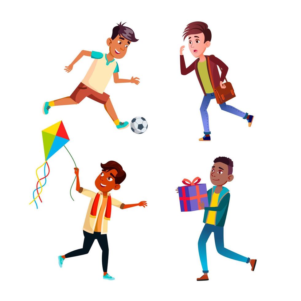 niños adolescentes corriendo deporte actividad set vector