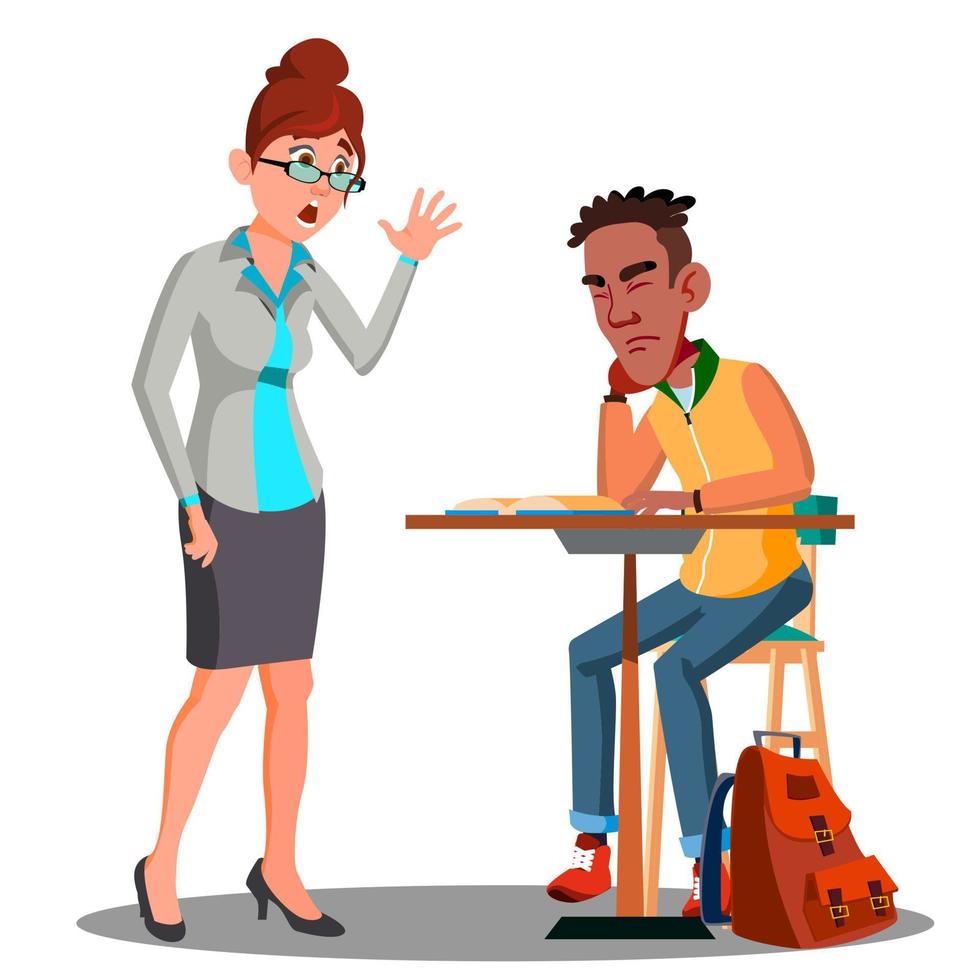 Angry Teacher And Student Sleeping At The Desk Vector. Isolated Illustration vector