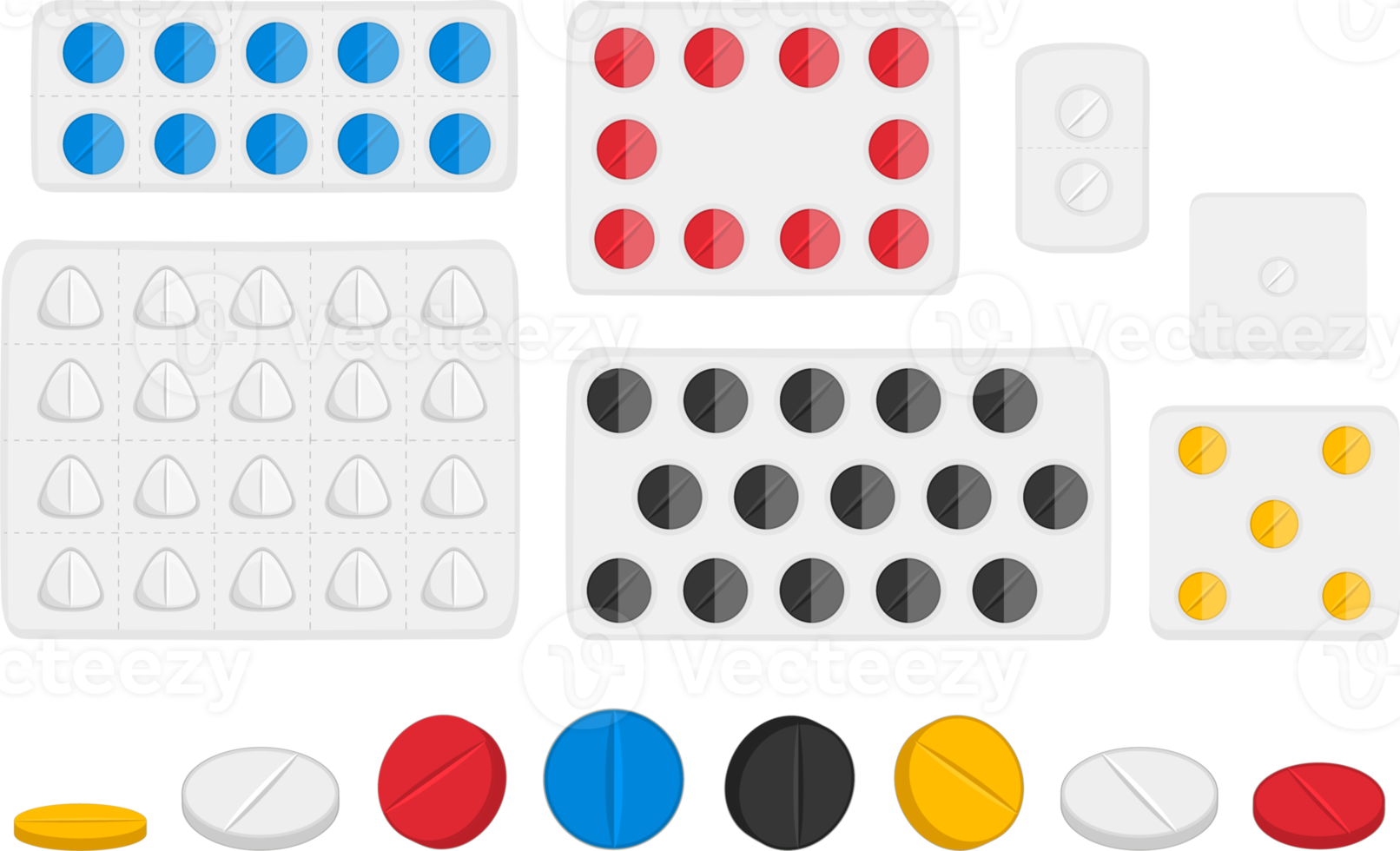 big colored set different types of pills png