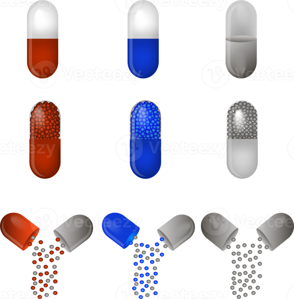 big colored set different types of pills png