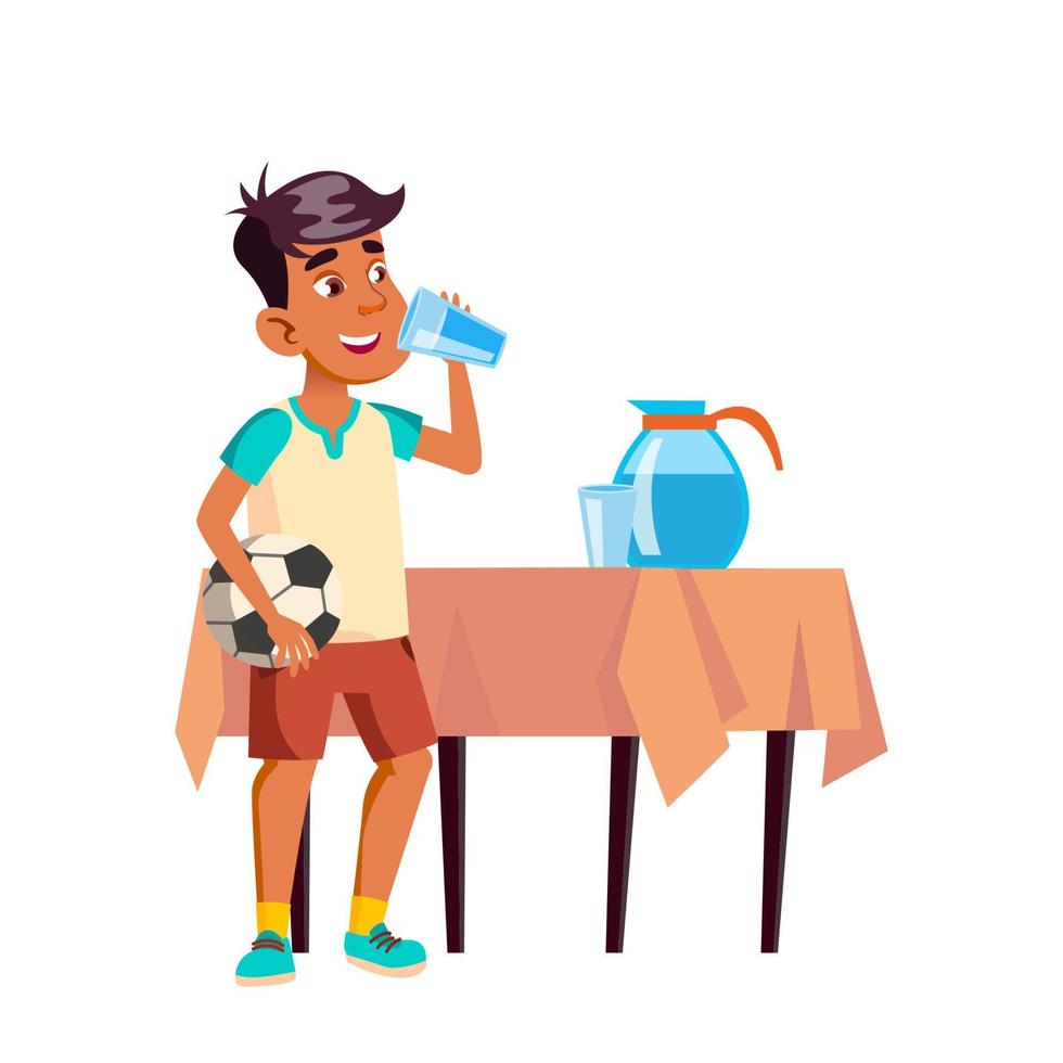 Teen Boy Drinking Water After Soccer Game Vector