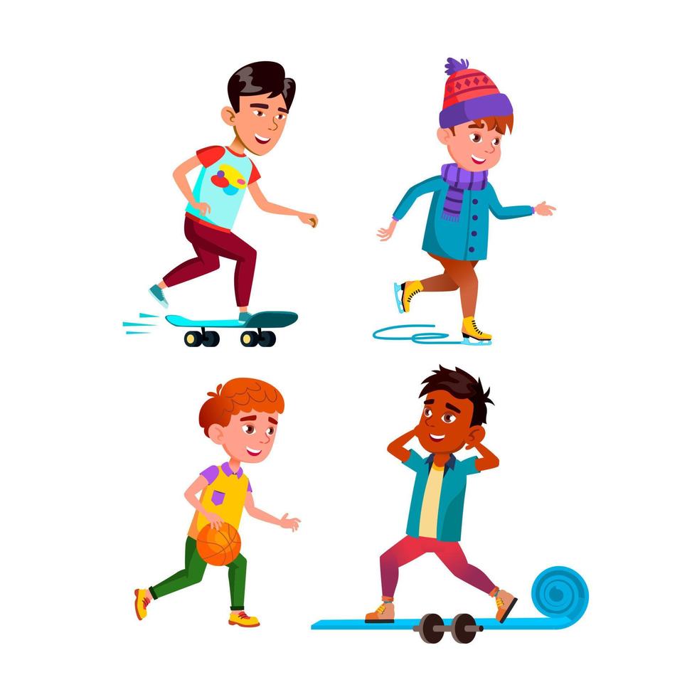 School Children Boys Sport Activity Set Vector