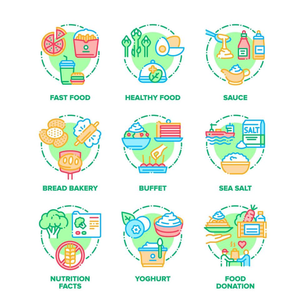 comida y bebida set iconos ilustraciones vectoriales vector