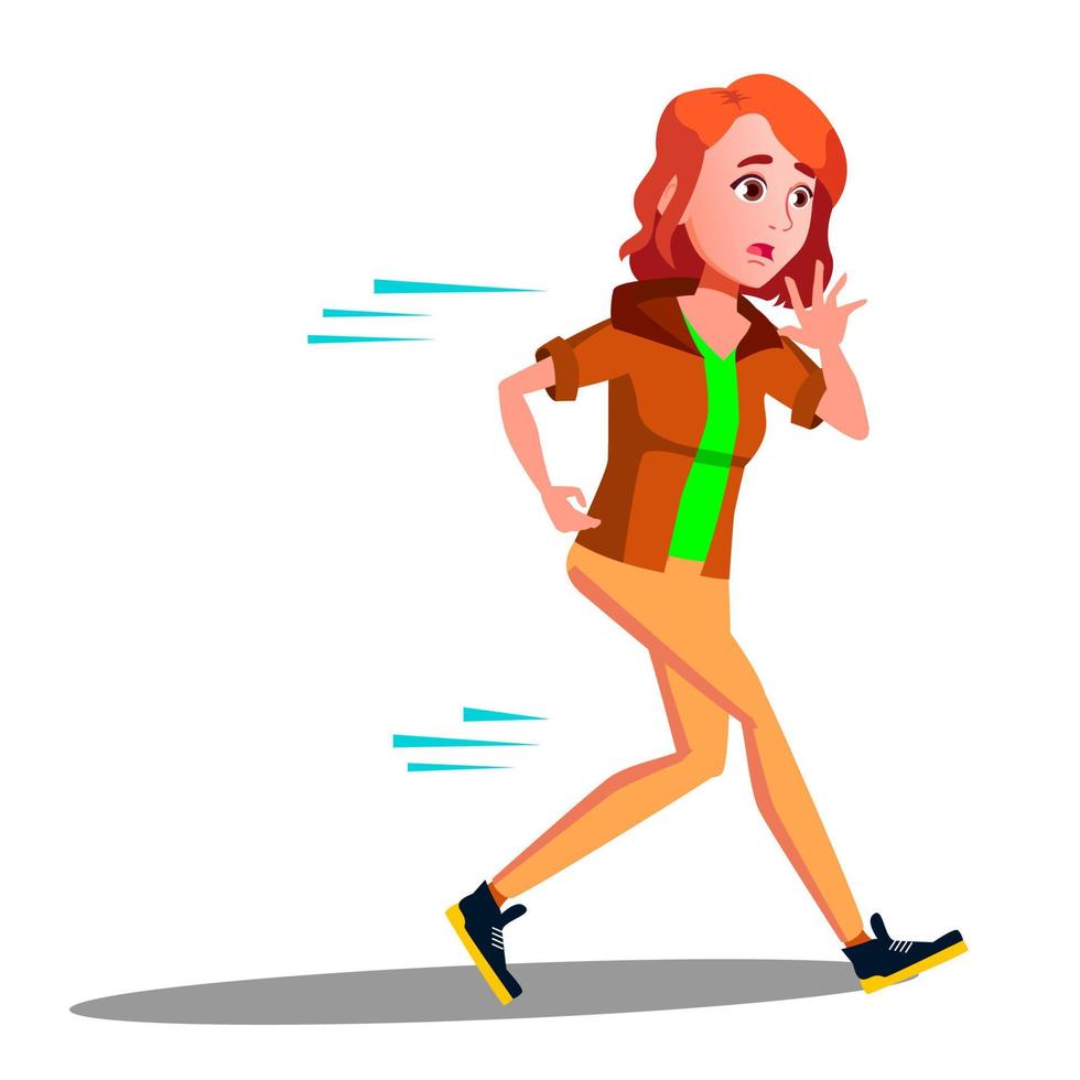 Teen Girl Runinng Away In Panic Vector. Isolated Illustration vector