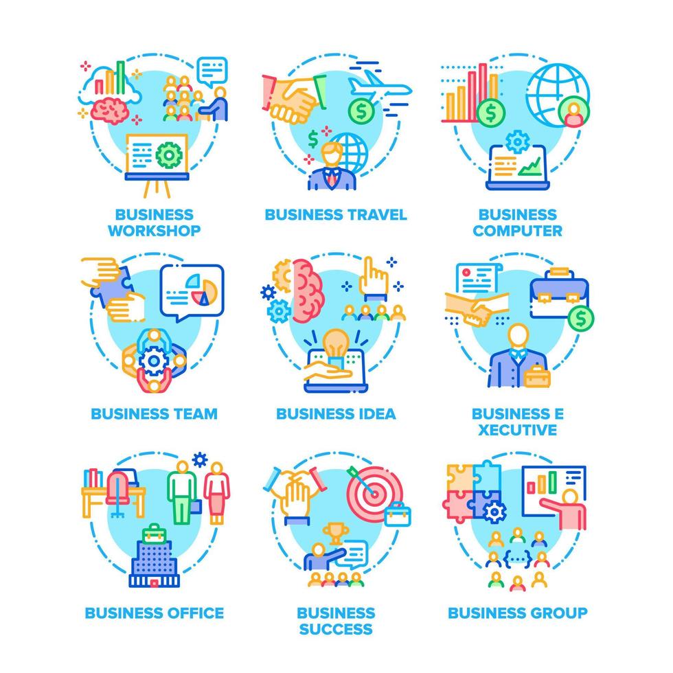 Business Occupation Set Vector Color Illustrations