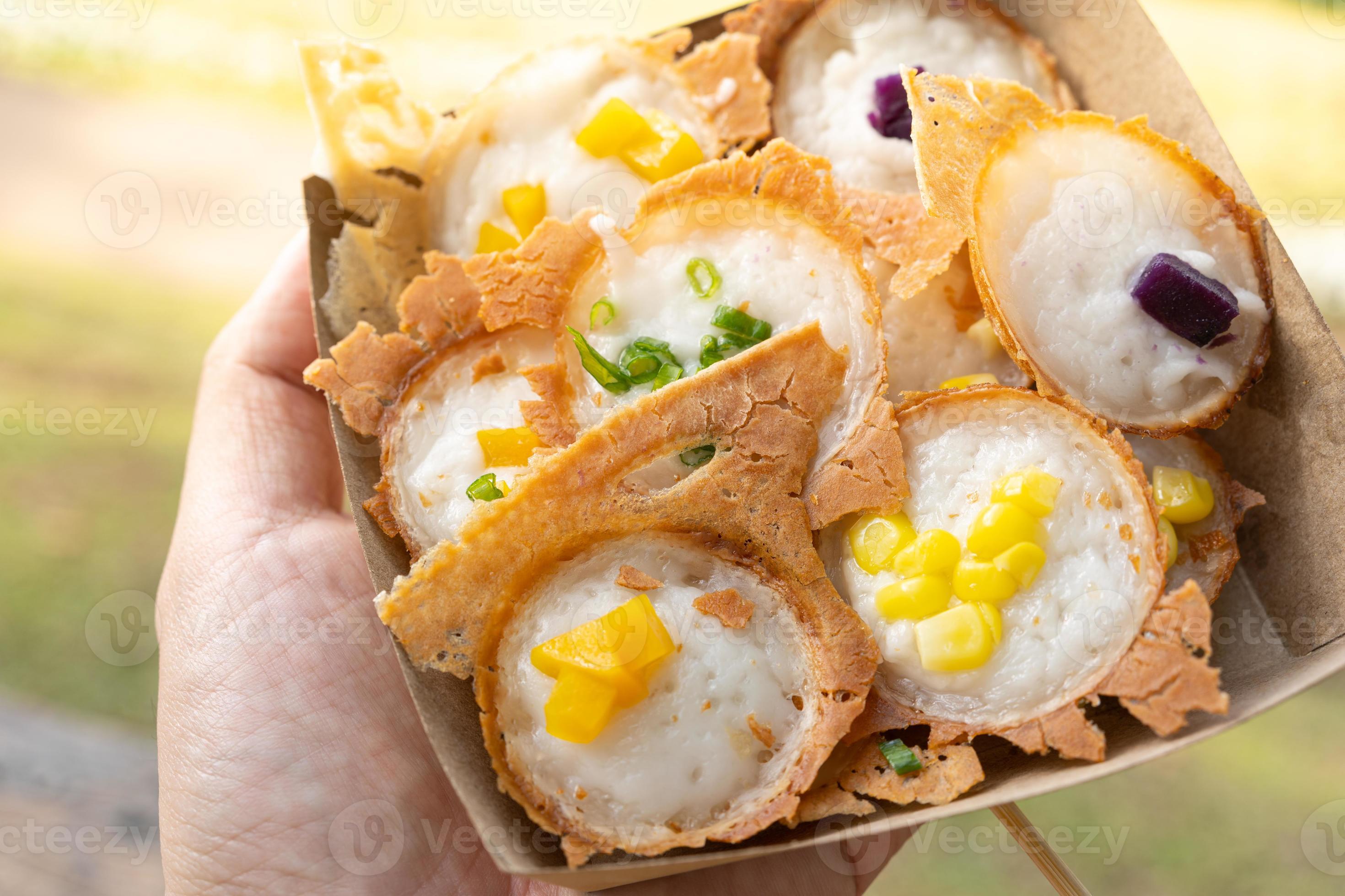 Thai Dessert Khanom Krok Or Thai Coconut Milk Pancake In Paper Plate thai-dessert-khanom-krok-or-thai-coconut-milk-pancake-in-paper-plate