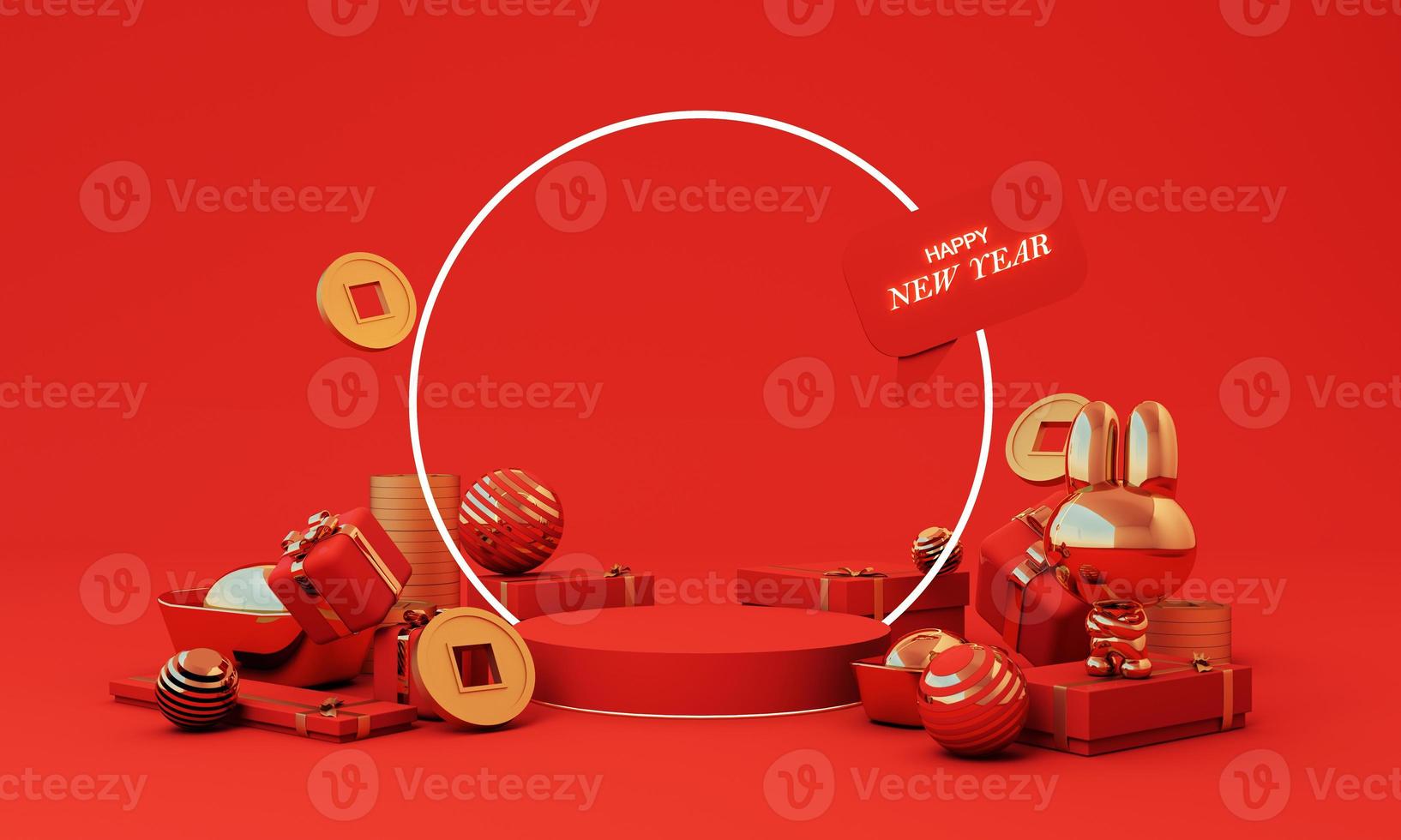 2023 Happy Chinese new year with rabbit zodiac sign and red color background for banner, greeting card, flyers, poster. illustration design Chinese Translation happy Chinese new year 3d rendering photo