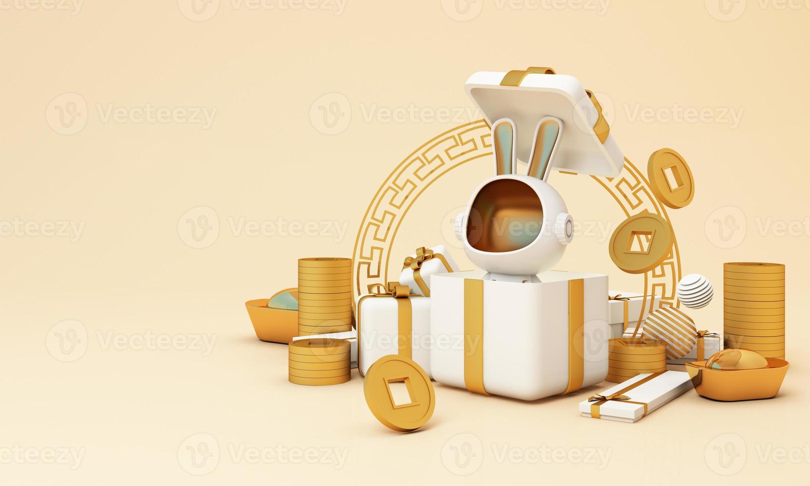 2023 Happy Chinese new year with rabbit zodiac sign and red color background for banner, greeting card, flyers, poster. illustration design Chinese Translation happy Chinese new year 3d rendering photo