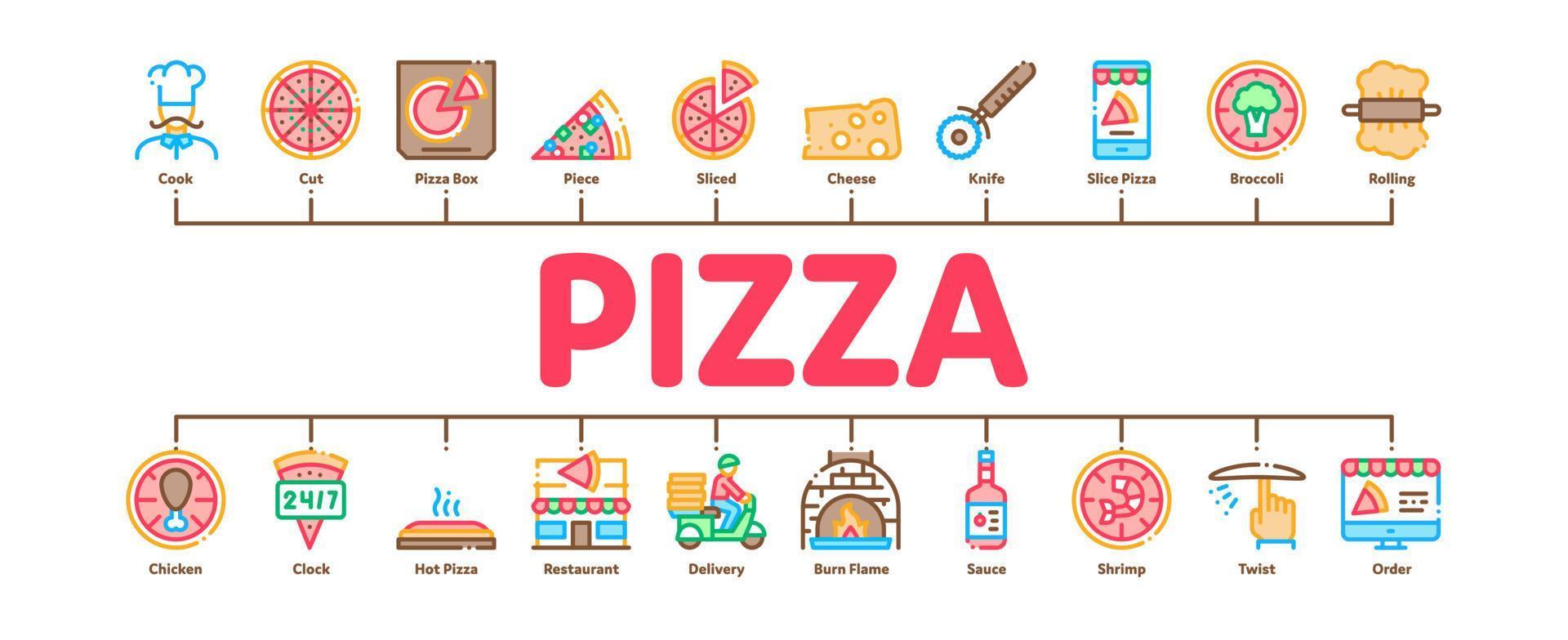 vector de banner infográfico mínimo de comida deliciosa de pizza