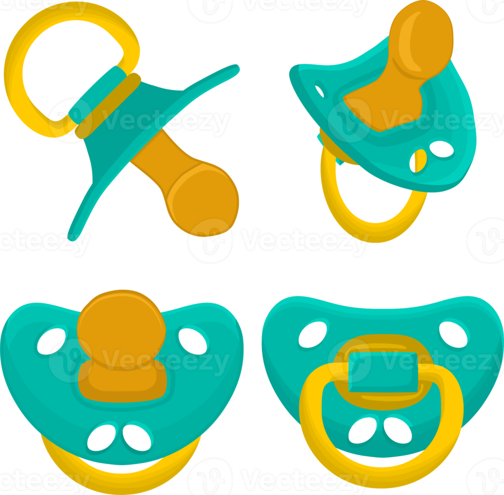 big set baby pacifiers, dummy with rubber nipple png