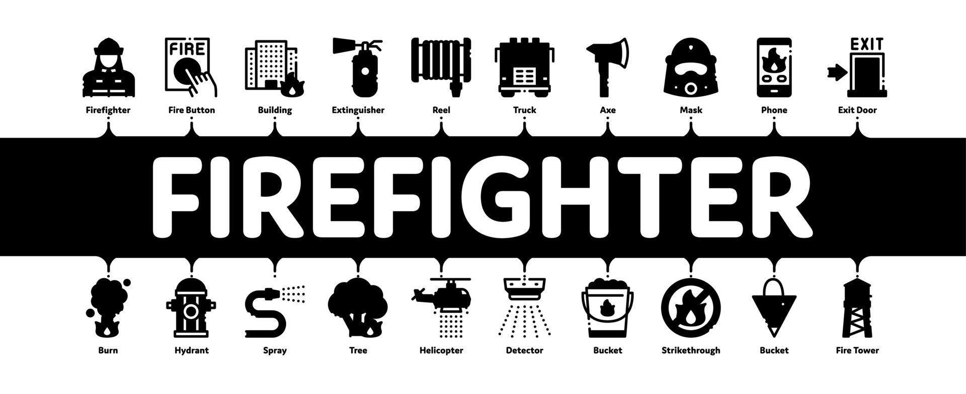 Firefighter Equipment Minimal Infographic Banner Vector