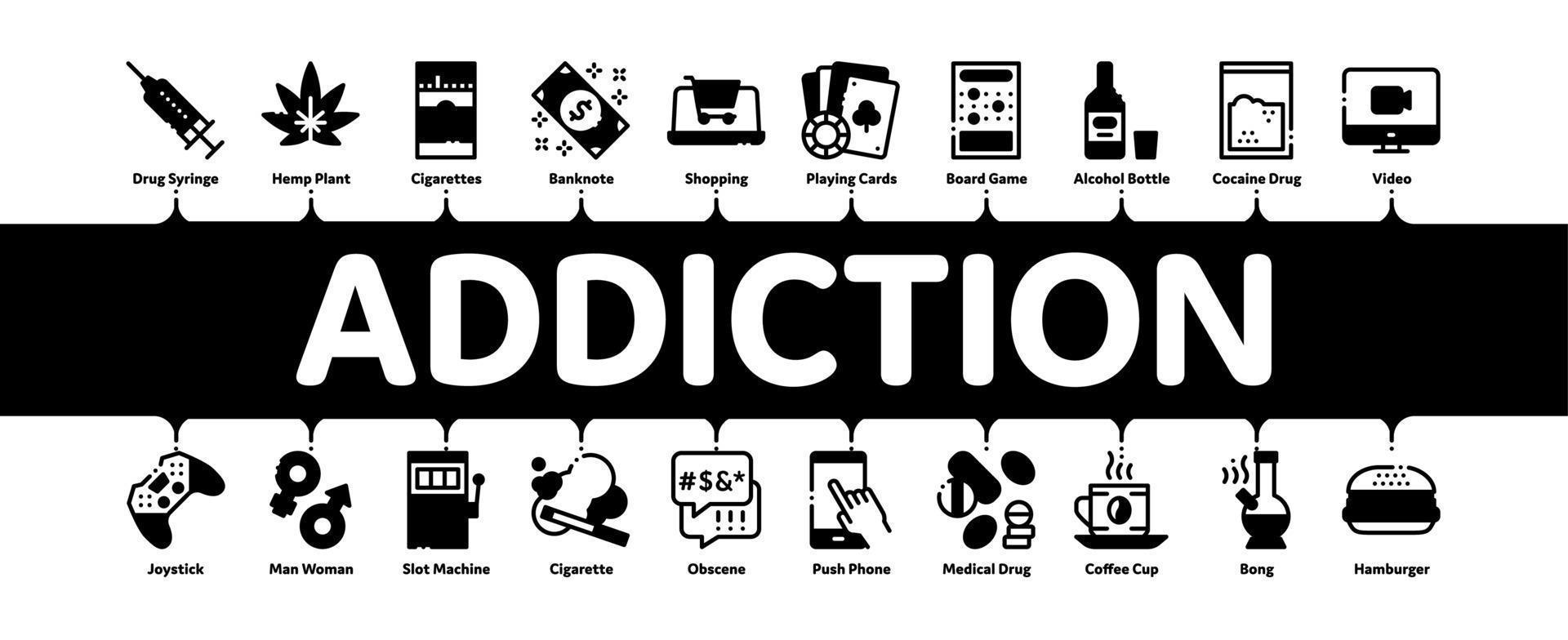 Addiction Bad Habits Minimal Infographic Banner Vector