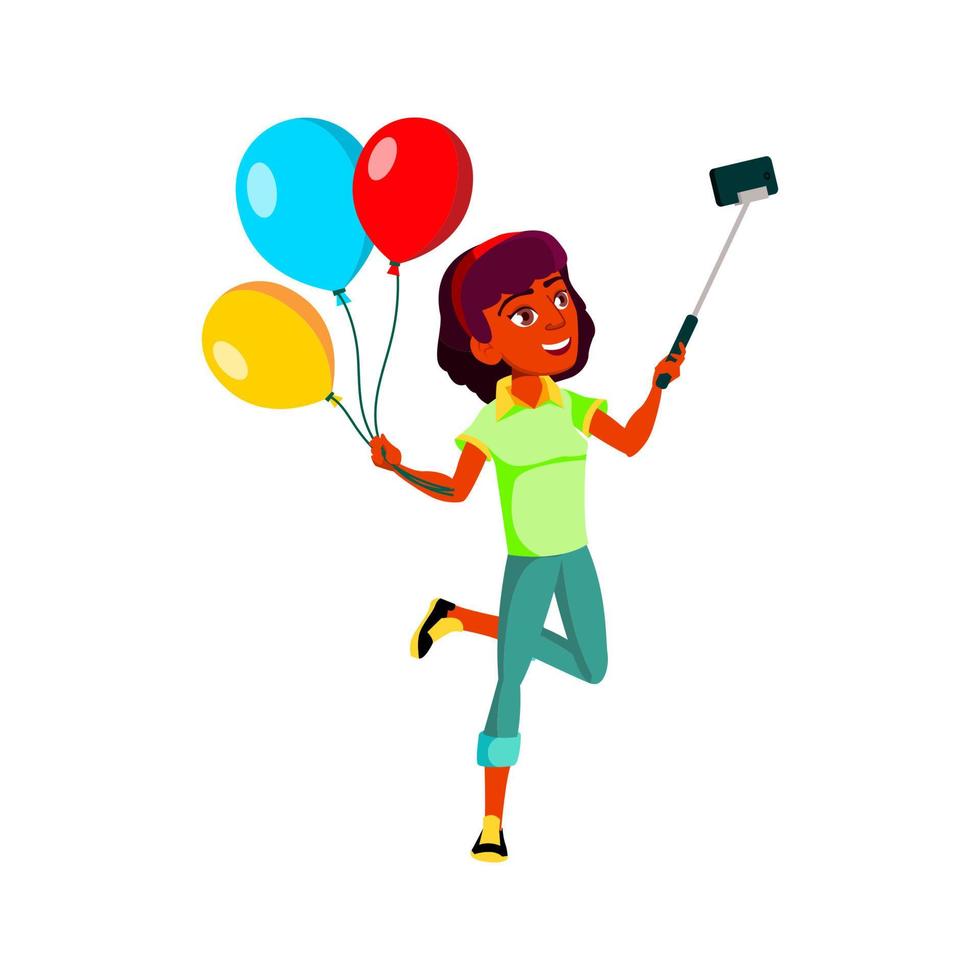 Girl Teen Make Selfie With Air Balloons Vector